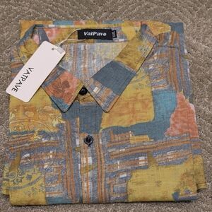 VatPave Men's Blue and Yellow Casual Button Down Shirt